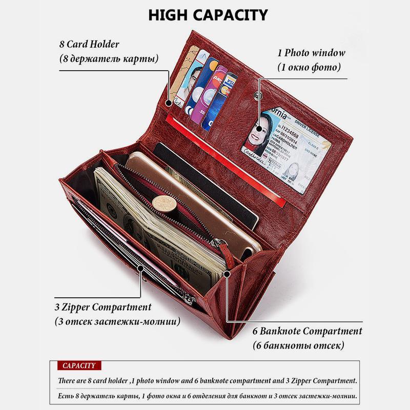 RFID blocking anti-theft genuine leather wallet