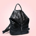Women's Genuine Leather Splice Rivet Backpack - Stylish & Durable Shoulder Bag for School, Travel, & Daily Use