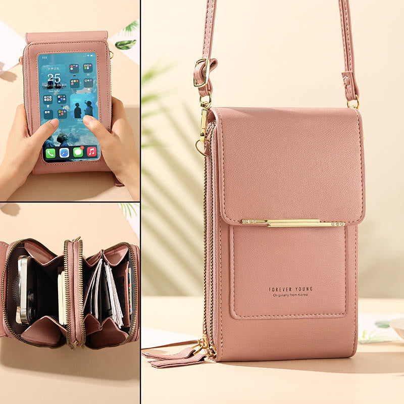 Women's lightweight leather phone crossbody bag