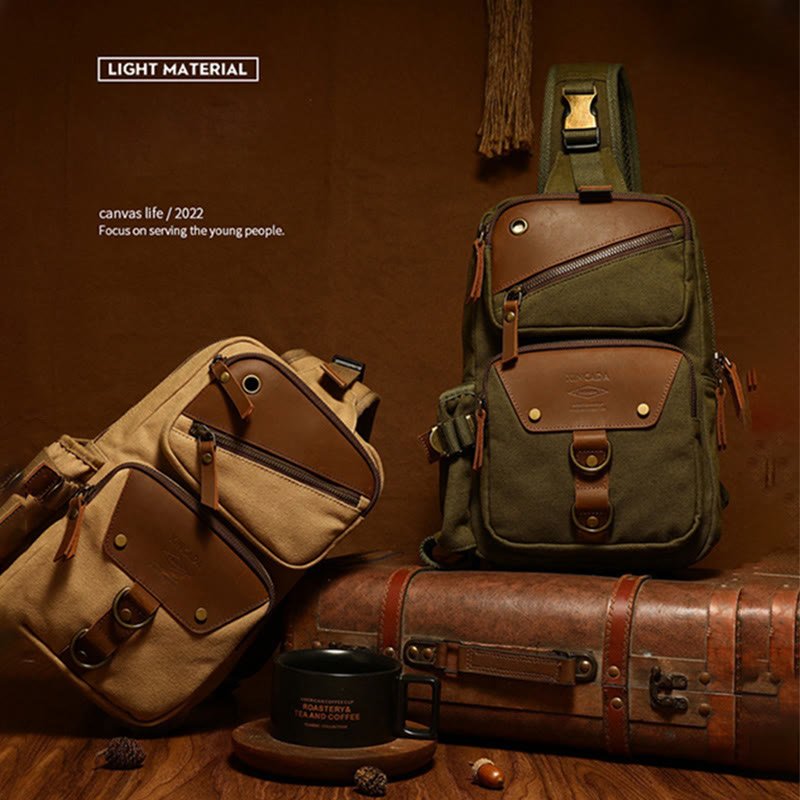 Sling Bag for Men – Retro Canvas Crossbody Chest Bag, Lightweight & Versatile for Daily Use and Travel