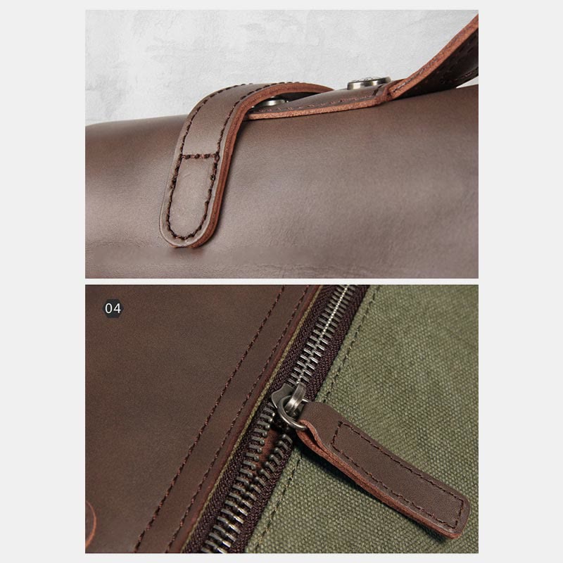 Messenger Bag for Men – Canvas Vintage Crossbody Handbag with Crazy Horse Leather, Casual Business Document Bag
