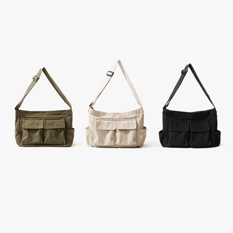 Multi - Pocket Canvas Crossbody Bag for Women | Retro Lightweight Shoulder Bag