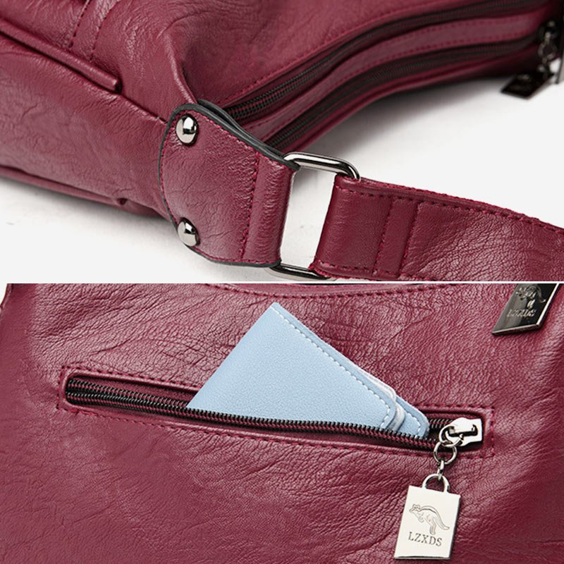 Women’s Soft Leather Double Compartment Crossbody Bag – Stylish & Practical Shoulder Bag
