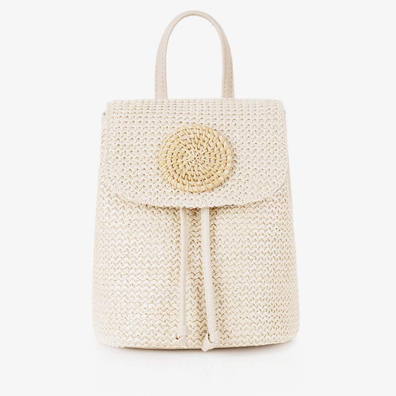 Women’s Straw Backpack – Summer Beach Woven Drawstring Handbag