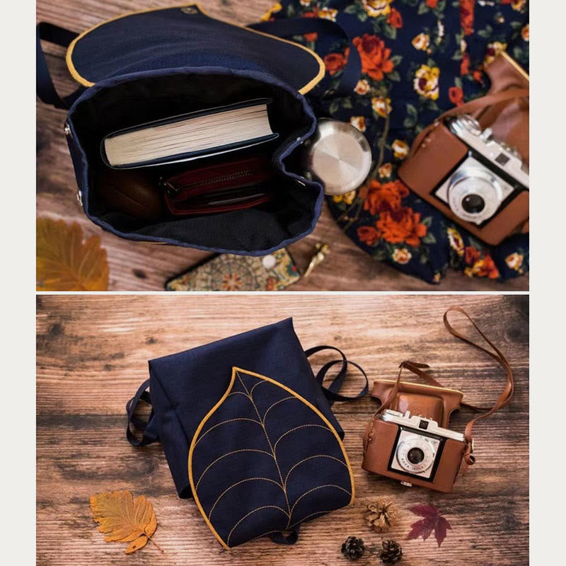 Women's leaf pattern canvas backpack