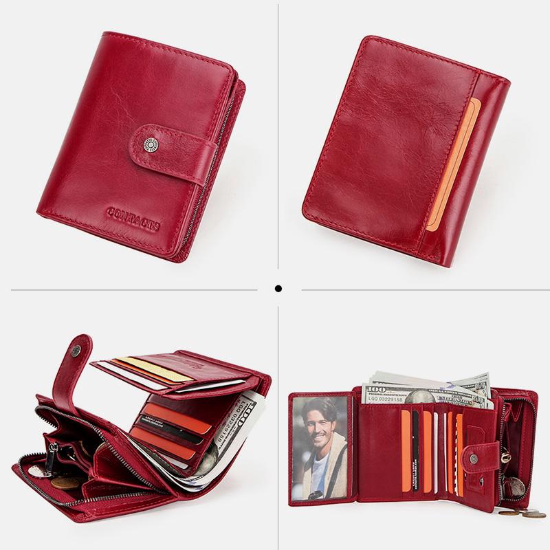 RFID GenuineLeather Multi - Card Buckle Wallet