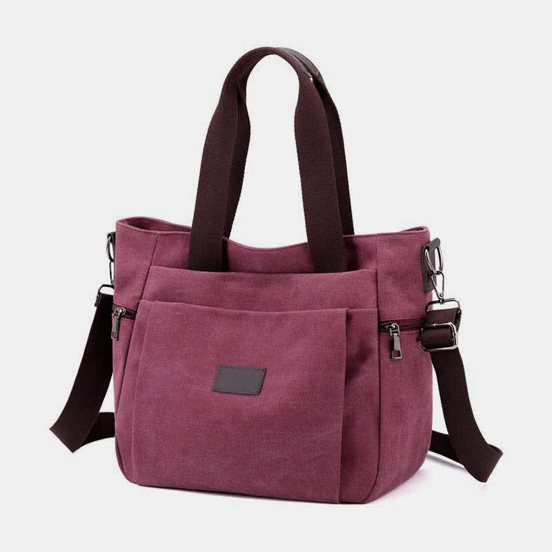 Multi-pocket canvas shoulder tote bag