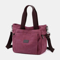 Multi-pocket canvas shoulder tote bag