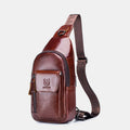 Genuine leather sling chest bag with earphone hole