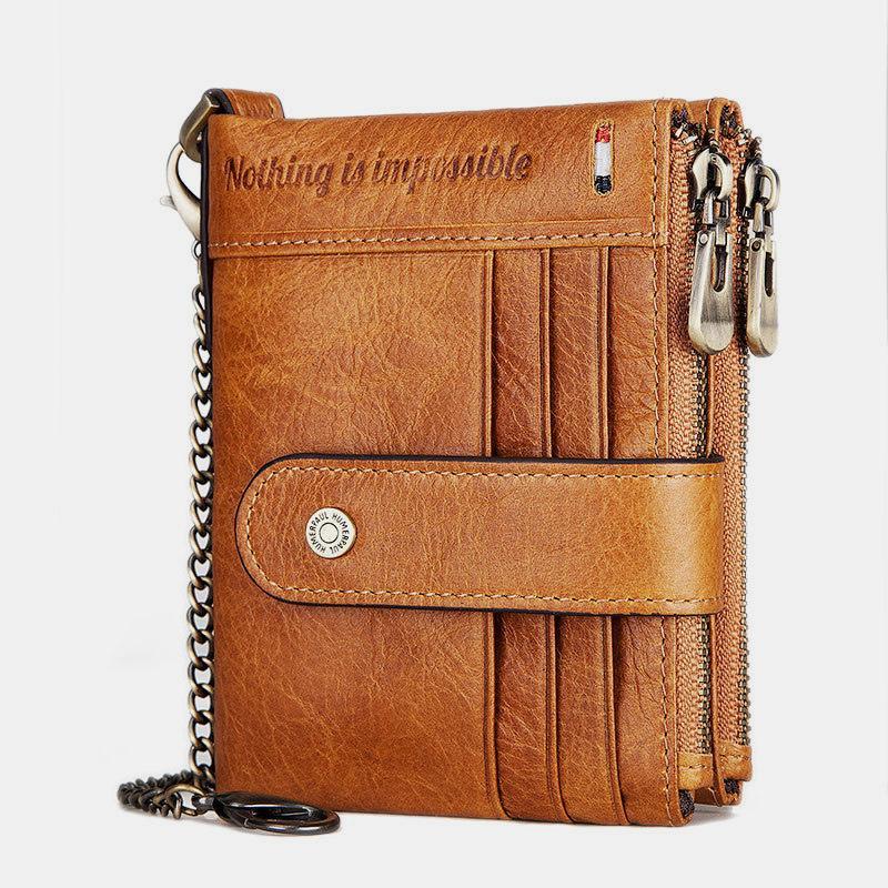RFID Anti - Theft Large Capacity Genuine Leather Wallet with Chain – Secure & Stylish