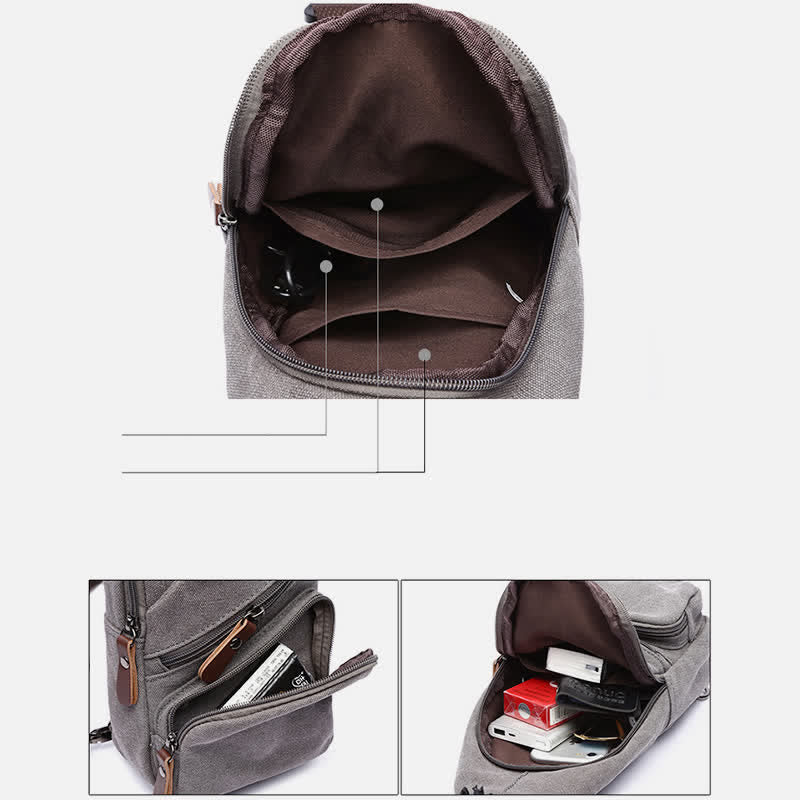 Canvas sling backpack with USB charging port