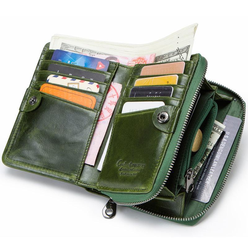 Genuine Leather Two Fold Multi - function Short Wallet