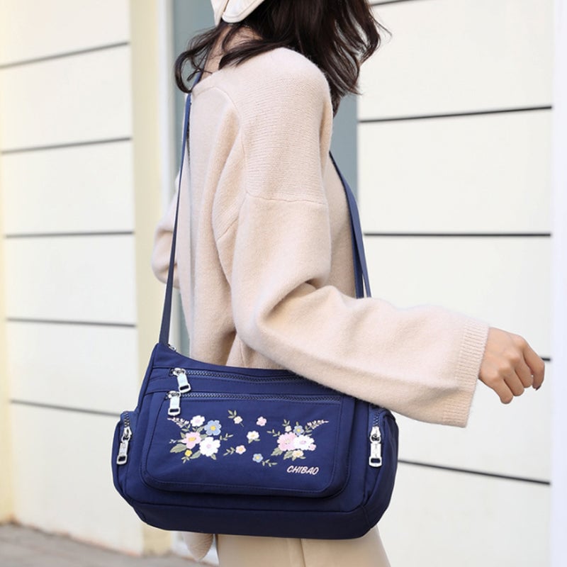 Embroidered floral shoulder bag