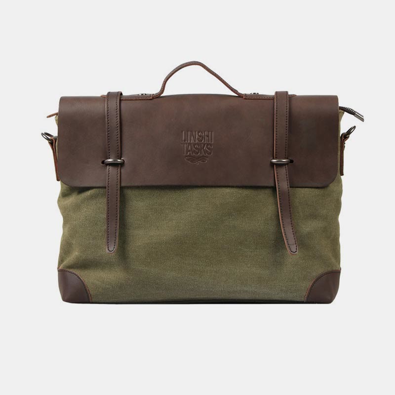 Messenger Bag for Men – Canvas Vintage Crossbody Handbag with Crazy Horse Leather, Casual Business Document Bag