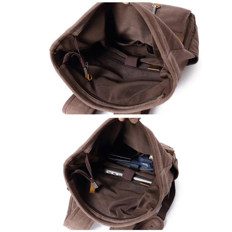 Unisex canvas and leather hiking travel backpack
