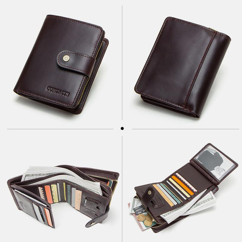 RFID GenuineLeather Multi - Card Buckle Wallet