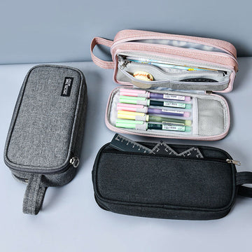 Large capacity canvas pencil case