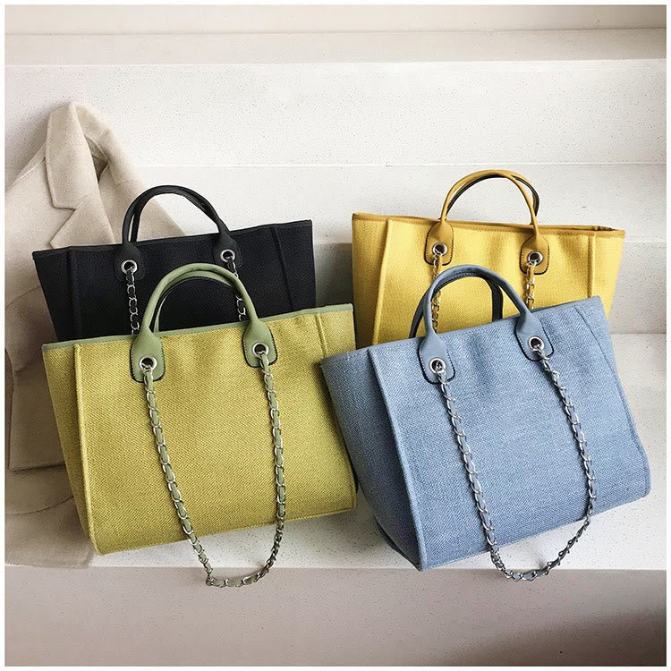 Crossbody Canvas Tote for Women – Chain Strap Bucket Bag