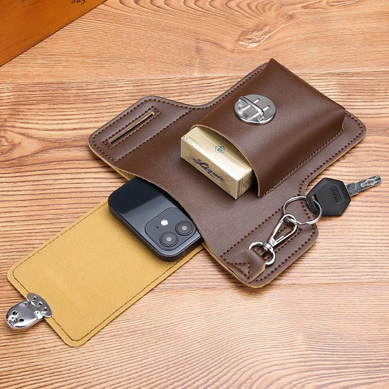 Leather belt phone pouch waist holster