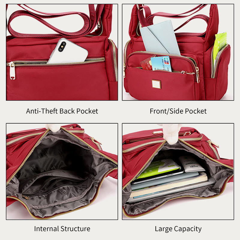 Women's nylon crossbody bag with multiple pockets