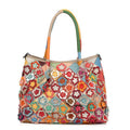Genuine leather multicolor flower boho handbag