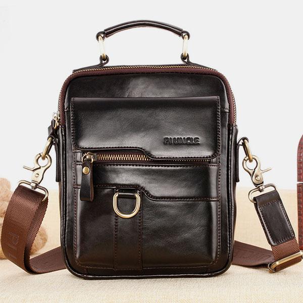 Men's vintage genuine leather crossbody bag