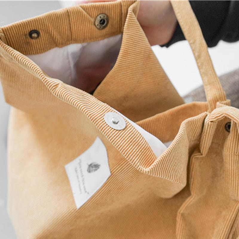 Corduroy Tote Bag for Women – Large Capacity School Shoulder Bag with Magnetic Closure