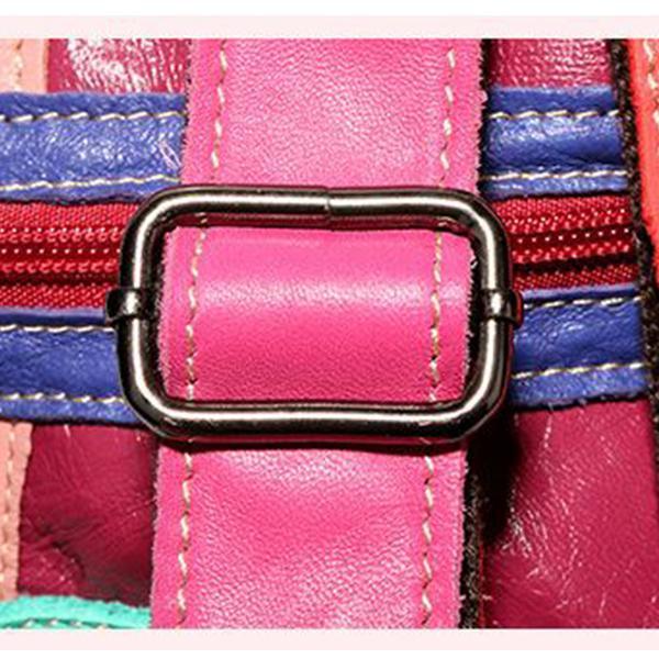 Women's Genuine Leather Splice Rivet Backpack - Stylish & Durable Shoulder Bag for School, Travel, & Daily Use