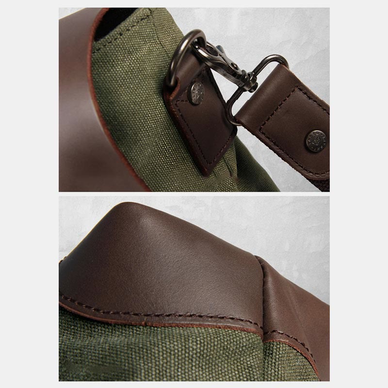 Messenger Bag for Men – Canvas Vintage Crossbody Handbag with Crazy Horse Leather, Casual Business Document Bag