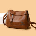 Triple Compartment Leather Handbag for Women Small Casual Crossbody Shoulder Bag