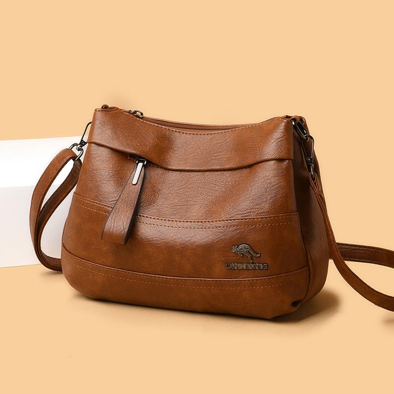 Triple Compartment Leather Handbag for Women Small Casual Crossbody Shoulder Bag