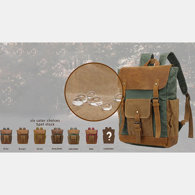 Vintage Canvas Backpack with Genuine Leather Accents – Casual Laptop Travel Rucksack for Men & Women