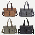 Multi - Pocket Canvas Tote Handbag for Women & Men – Retro Laptop Bag with Adjustable Straps