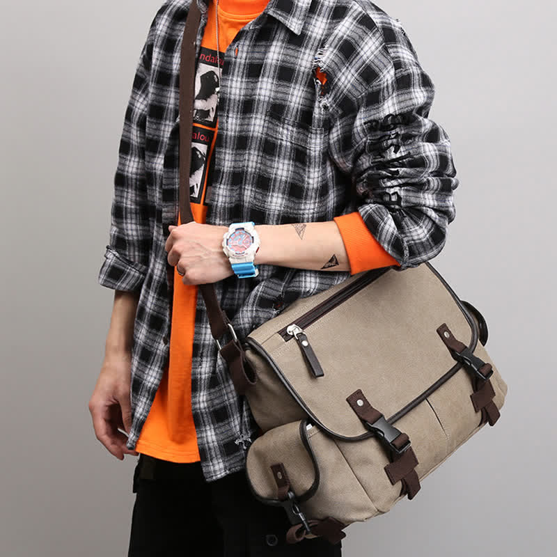 Canvas Messenger Bag for Men | Vintage Crossbody Laptop Briefcase