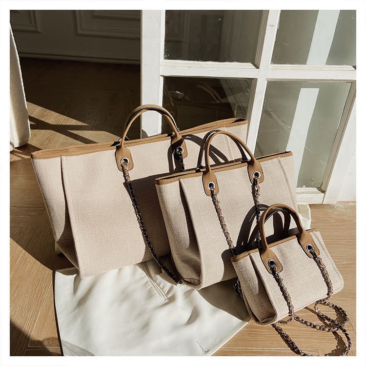 Crossbody Canvas Tote for Women – Chain Strap Bucket Bag