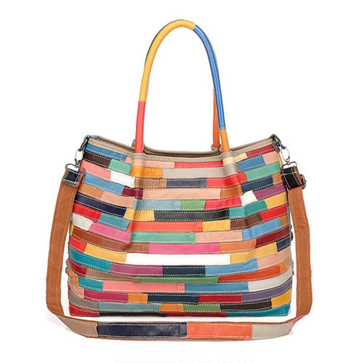 Genuine Leather Multicolor Flower Boho Handbag – A Touch of Artistic Elegance