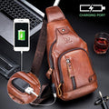 USB Charging Real Leather Sling Bag for Men – Crossbody Shoulder Bag with Adjustable Straps