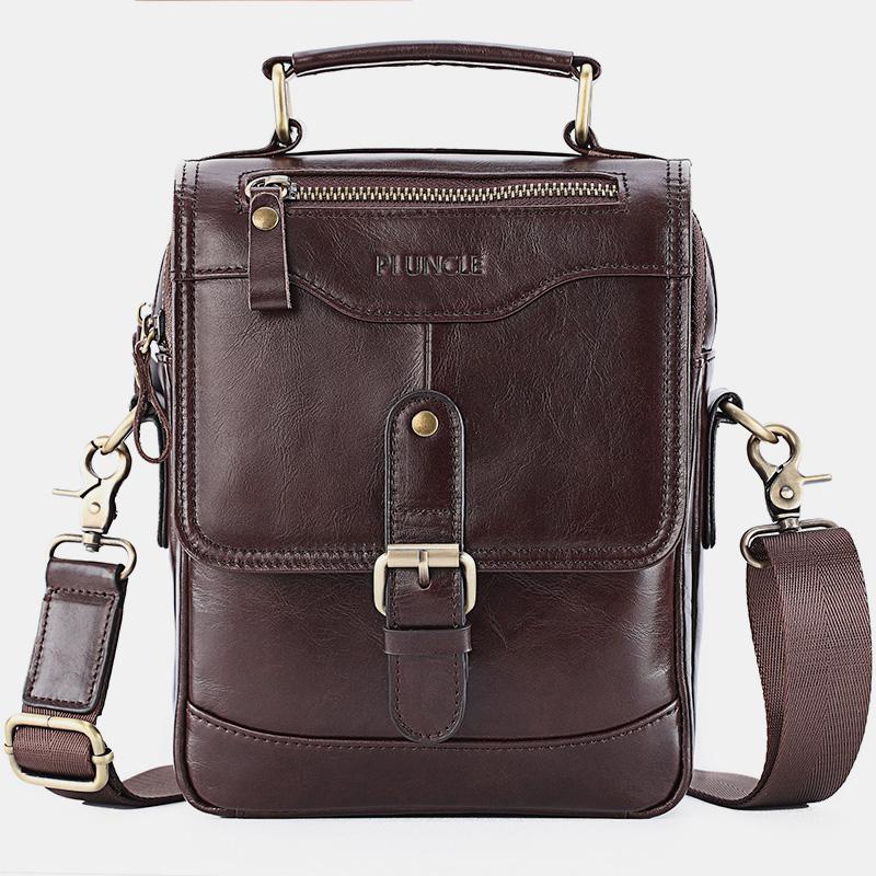 Men's vintage high capacity leather messenger bag
