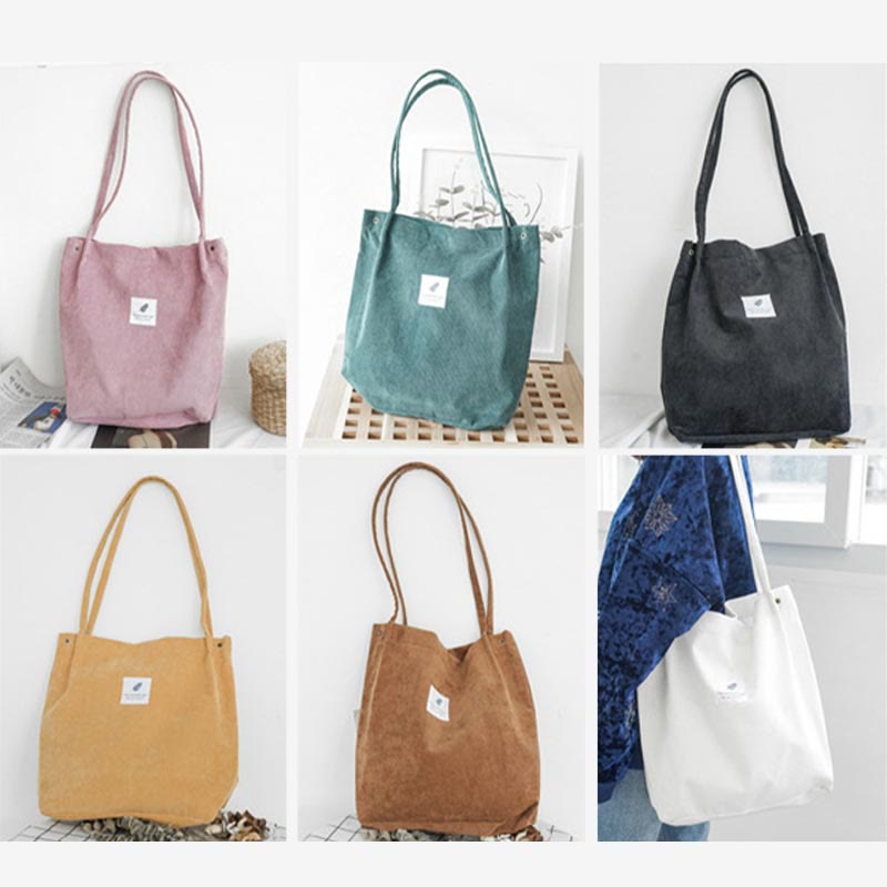 Corduroy Tote Bag for Women – Large Capacity School Shoulder Bag with Magnetic Closure
