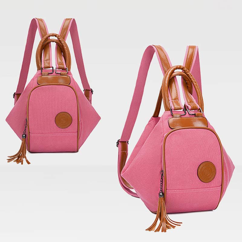 Women's canvas backpack with tassel decor