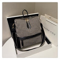 Oil Painting Canvas Backpack – Retro Houndstooth Large Student Daypack for Women, Stylish and Practica