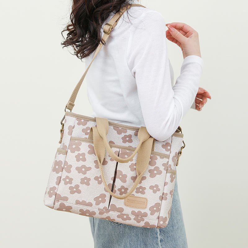 Floral Cute Printing Crossbody Purse – Large Canvas Handbag for Commuting