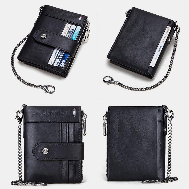 RFID Anti - Theft Large Capacity Genuine Leather Wallet with Chain – Secure & Stylish