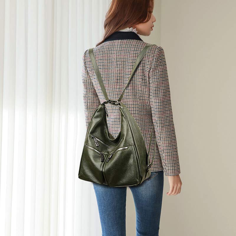 3 - Way Use Backpack Multi - Pocket Leather Zip Crossbody Shoulder Bag