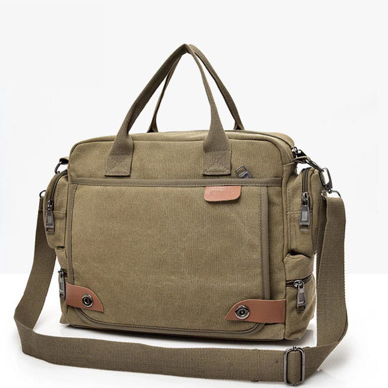 Men's canvas multi-pocket crossbody messenger bag