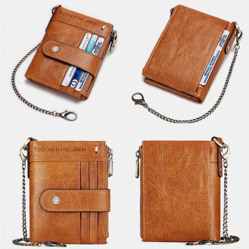RFID Anti - Theft Large Capacity Genuine Leather Wallet with Chain – Secure & Stylish