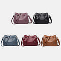 Triple Compartment Leather Handbag for Women Small Casual Crossbody Shoulder Bag