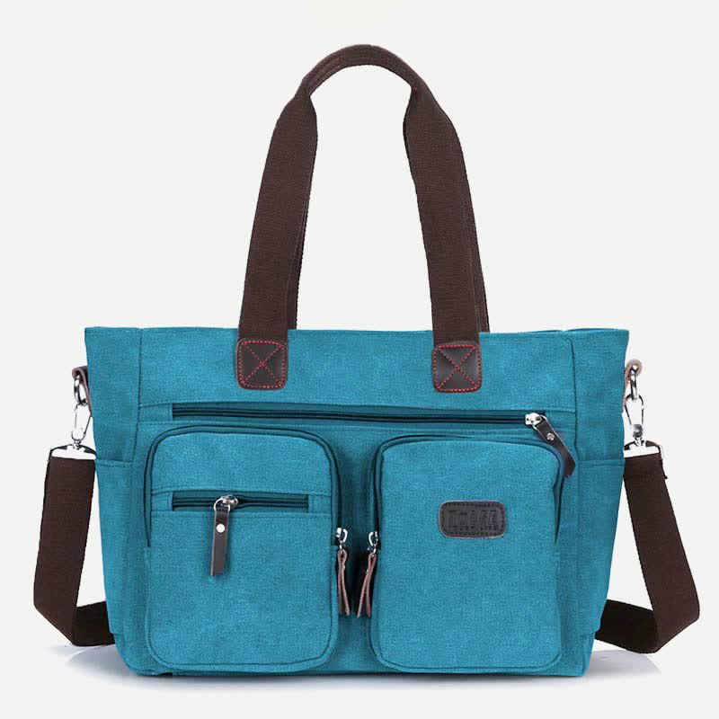 Multi - Pocket Canvas Tote Handbag for Women & Men – Retro Laptop Bag with Adjustable Straps