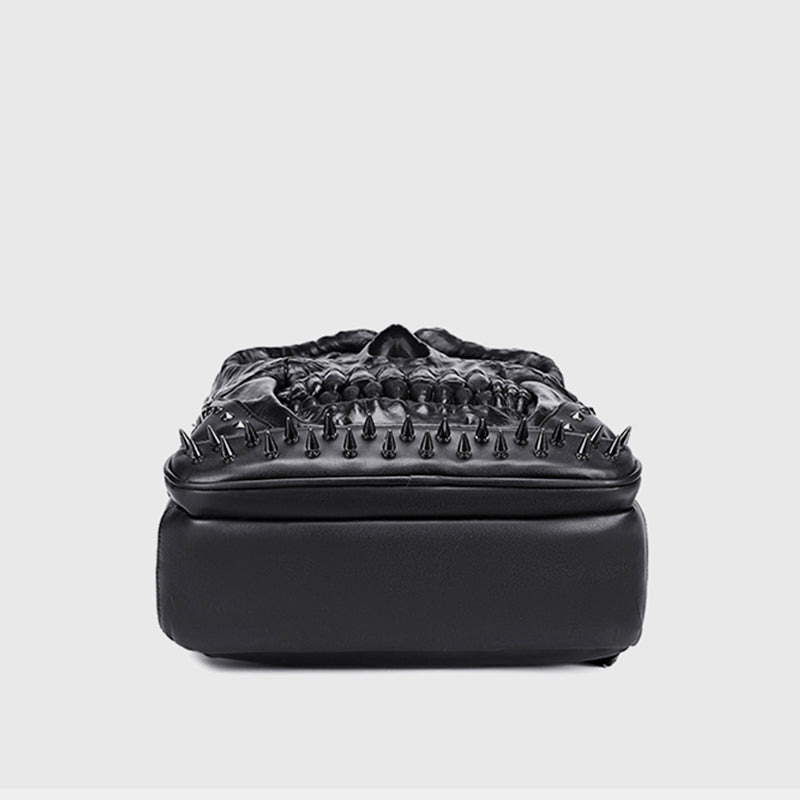 3D Skull Punk Rivet Leather Backpack | Waterproof Embossed Ghost Head Knapsack