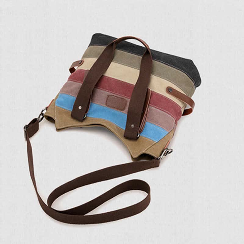 Multifunction Color Block Canvas Tote Bag | Hobo Shoulder Bag & Crossbody Purse
